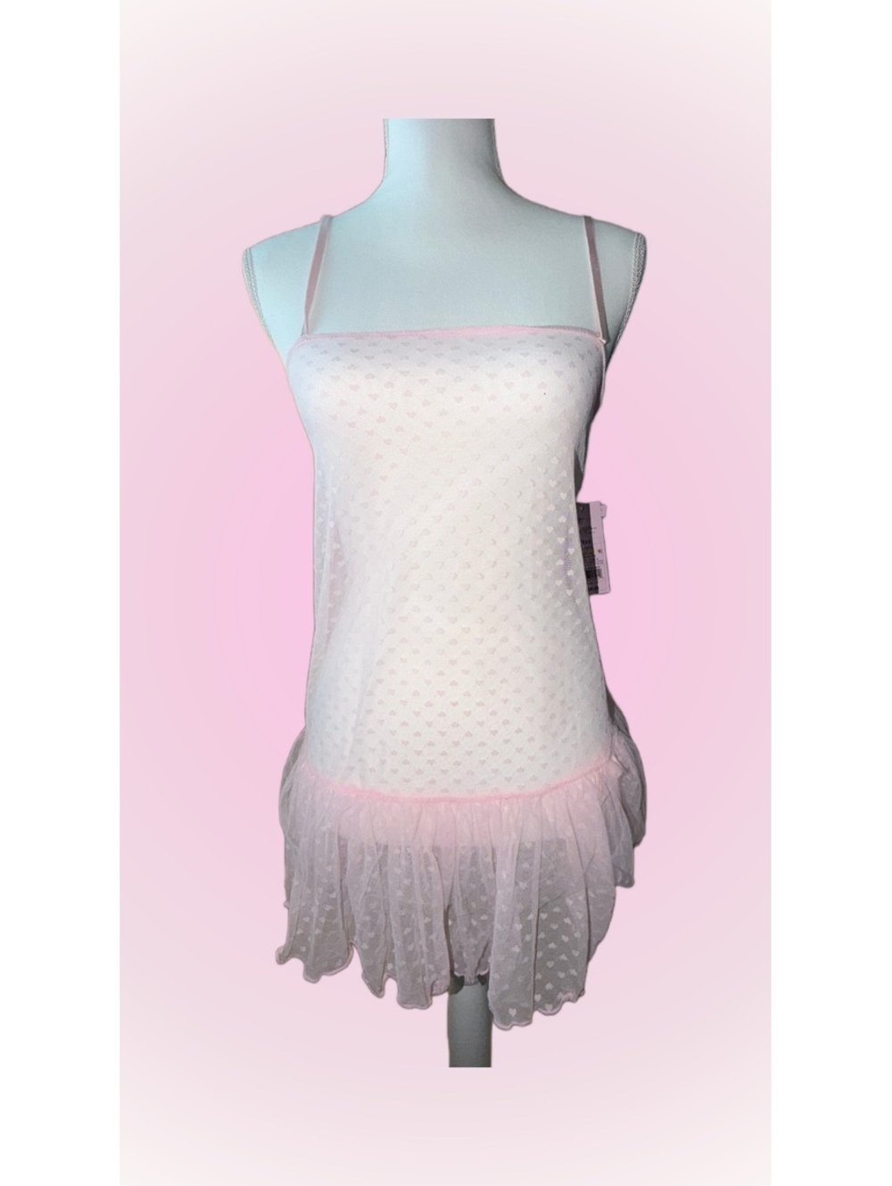 Wild Fable XXS Pink Heart Mesh Ruffle Mini Slip Dress Y2K Coquette NWT